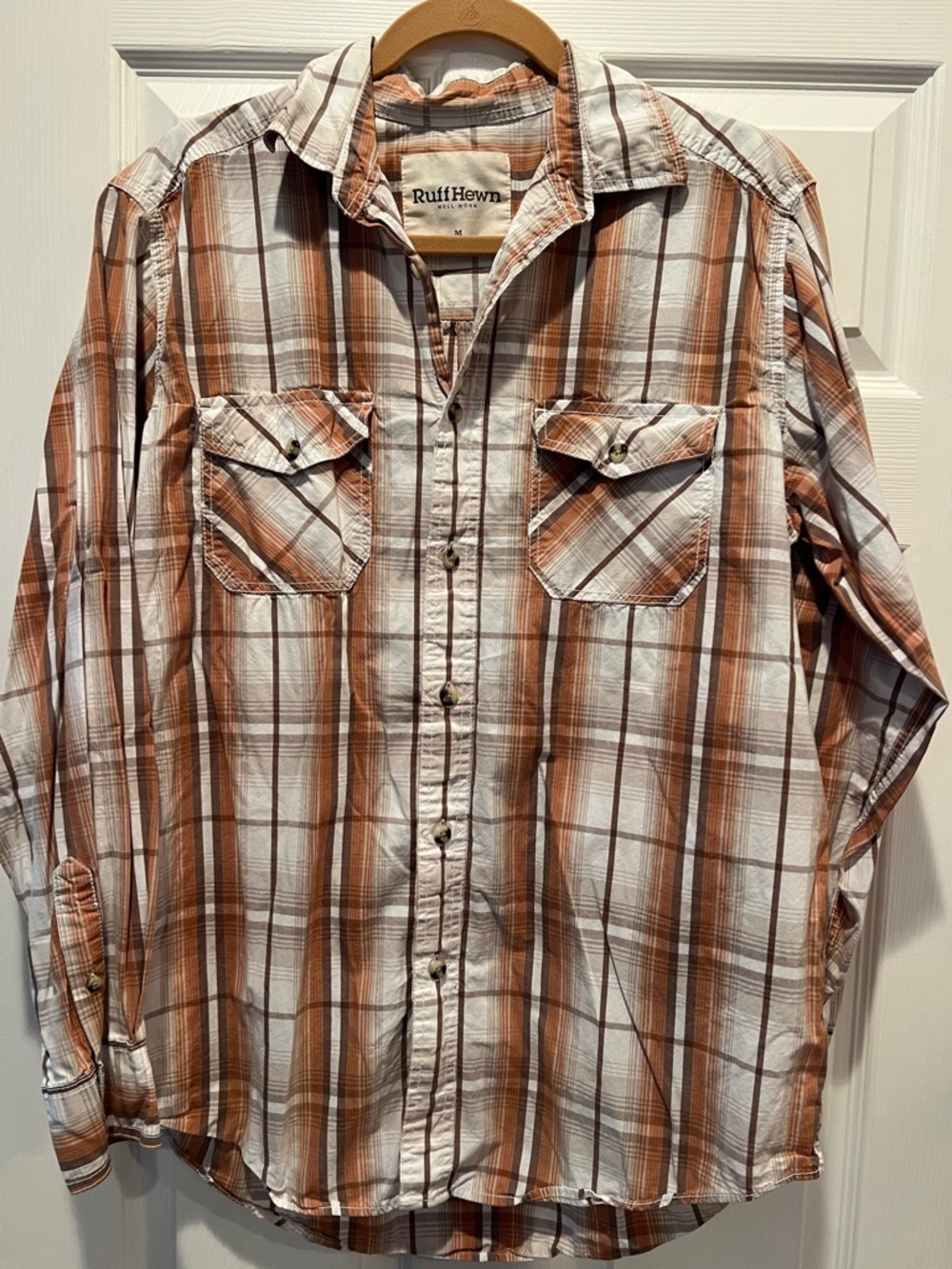 Ruff Hewn Men's Rust and White Plaid Button-Down Shirt